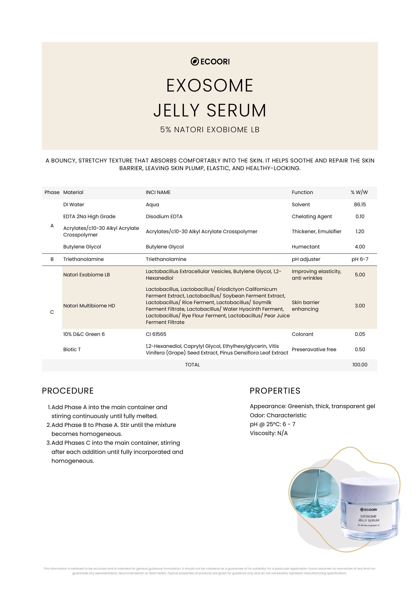 Exosome Jelly Serum formulation guide by Ecoori