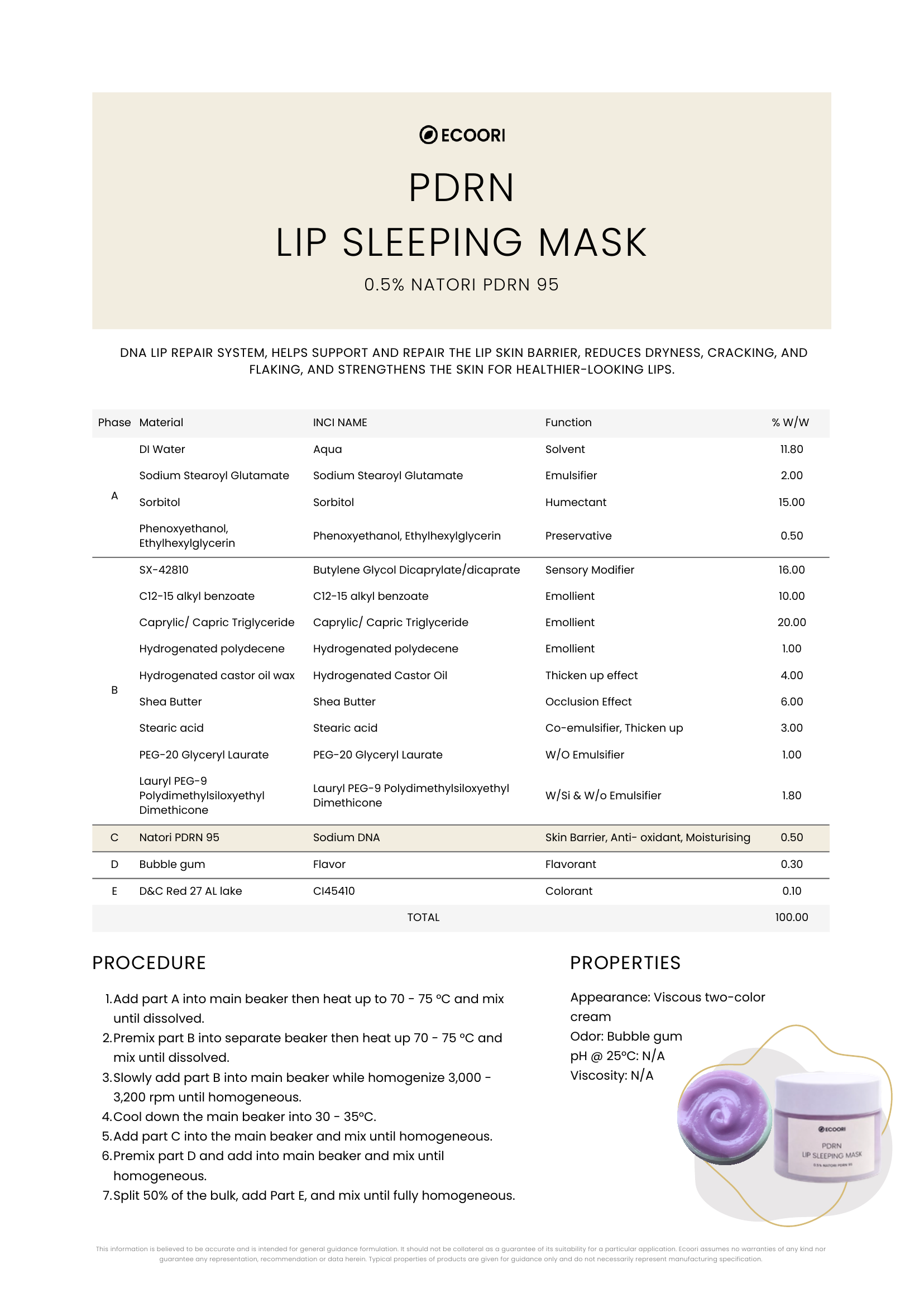 PDRN Lip Sleeping Mask formulation guide by Ecoori