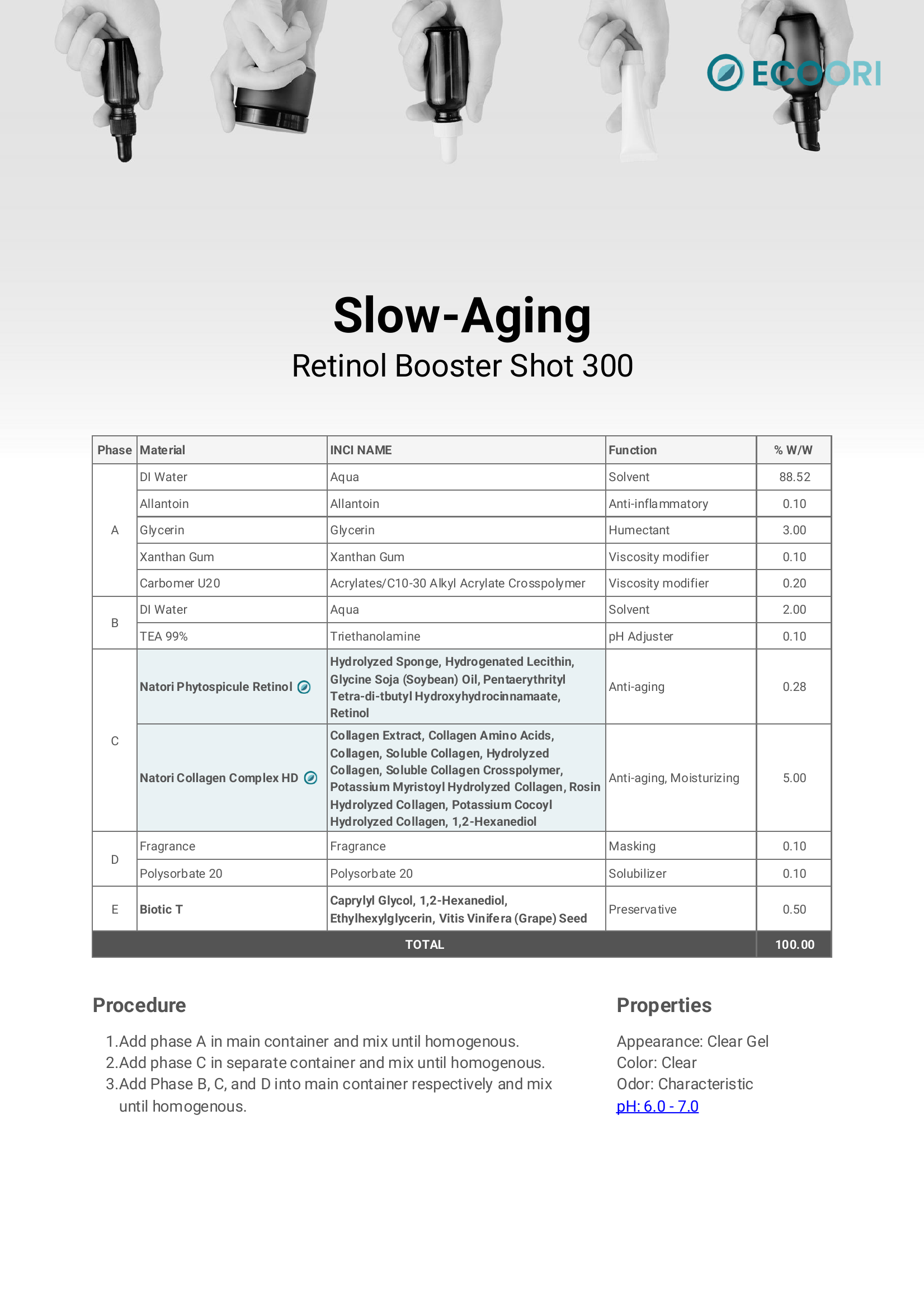 Slow Aging Retinol Booster Shot 300 formulation guide by Ecoori