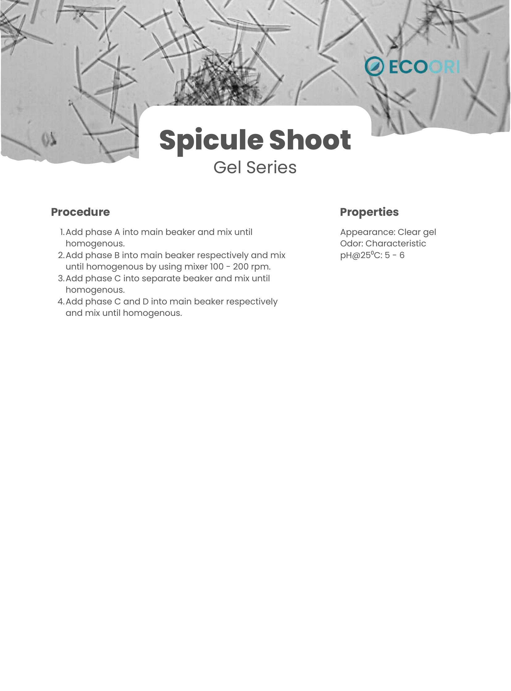 Spicule Shoot Gel Series formulation guide by Ecoori