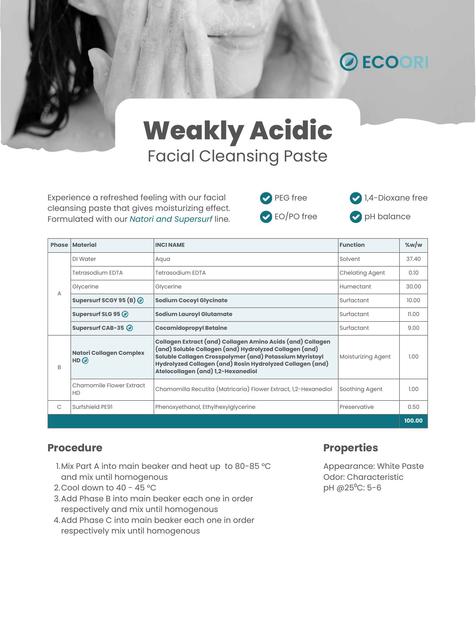Weakly Acidic Facial Cleansing Paste formulation guide by Ecoori